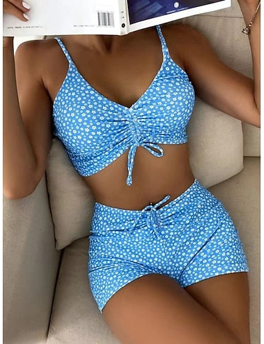 Swimwear Bikini 2 Piece Shorts Swimsuit Backless Slim Vacation Beach Wear Halter Neck Sleeveless Bathing Suits