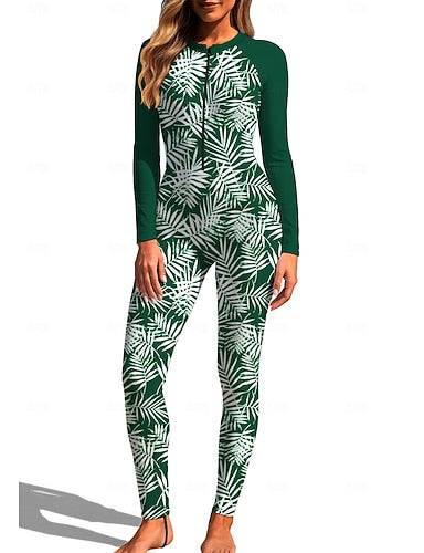 Regular Rash Guard Full Body Rash Guard One Piece Surfing Suit Tropical Zip Up With Built in Bra Front Zip Uv Sun Protection Full Coverage Upf50+ Long Sleeve Full Body Swimwear