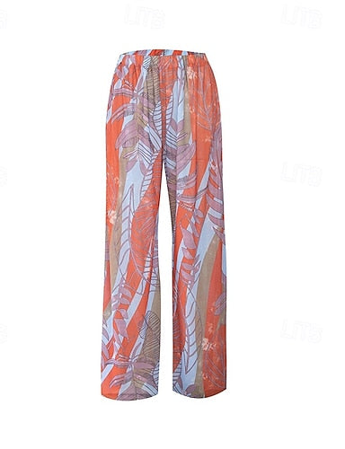 Beach Vacation Pants Flowy Palazzo Wide-leg Pants Graphic Loose Chiffon Uv Protection Breathable Bottoms Surfing Beach Vacation Autumn