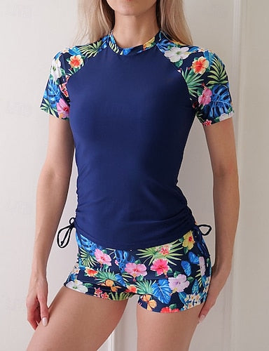 Rash Guard Print Swimsuit Bathing Suit Ultra Light (ul) Uv Protection Elastic Short Sleeve Swimwear Surfing Snorkeling Summer