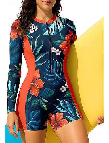 Rash Guard Bathing Suit Boyleg Zip Up Removable Pad Front Zip Uv Sun Protection Upf50+ Ultra Light (ul) Long Sleeve Swimwear Sun Shirt Surfing Beach Water Sports Summer