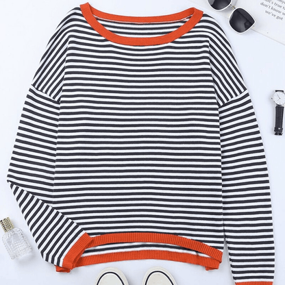 LM | Blue striped sweater with orange trim