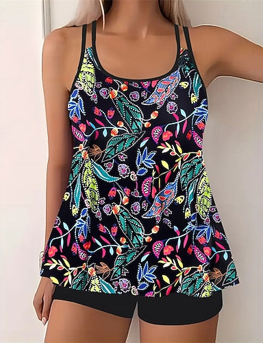 Tankini Two Piece Swimsuit Swimwear Swimwear Black White Breathable Quick Dry Lightweight Sleeveless - Swimming Surfing Beach Summer Spring