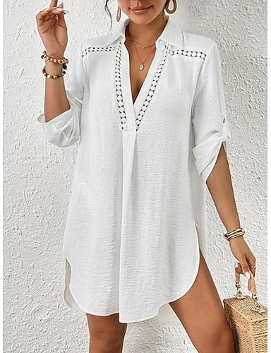 Swimwear Cover Up Beach Dresses Swimsuit Vacation Beach Wear Color Long Sleeve