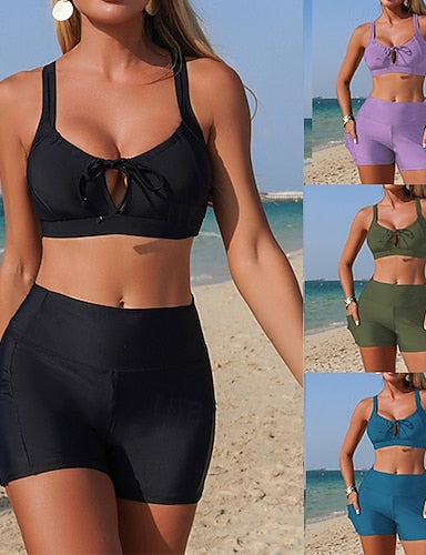 Bikini Sets 2 Pieces Swimsuits Colored Elastic Sleeveless Swimwear Surfing Beach Vacation Summer