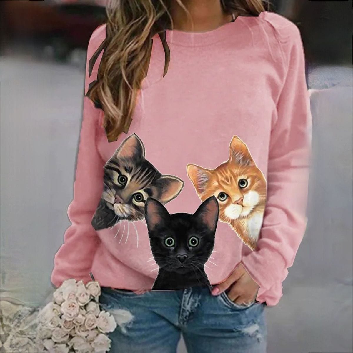 LM | Elegant sweater with cat print