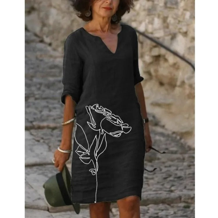 LM | Midi dress with V-neck and floral pattern