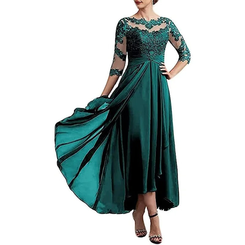LM | Chiffon maxi dress with sheer sleeves in midi length