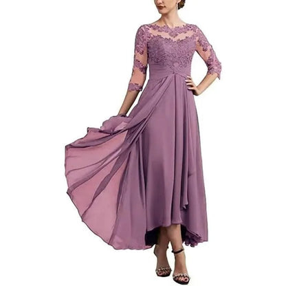 LM | Chiffon maxi dress with sheer sleeves in midi length