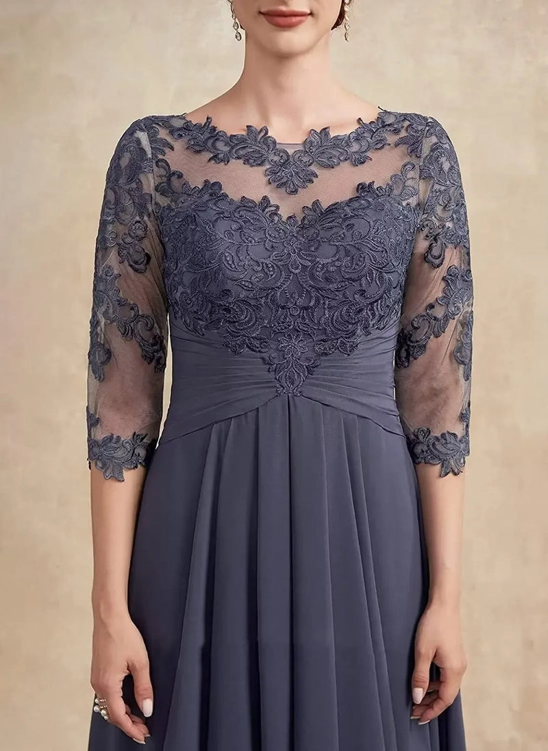 LM | Chiffon maxi dress with sheer sleeves in midi length