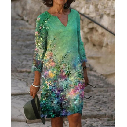 LM | Midi dress with V-neck and floral pattern