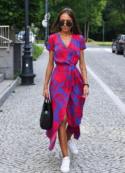 LM | Elegant colorful floral summer midi dress