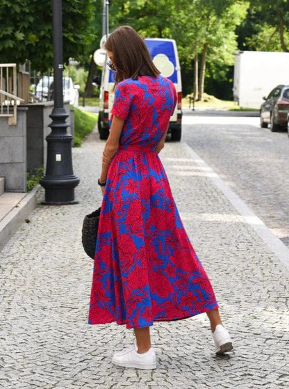 LM | Elegant colorful floral summer midi dress