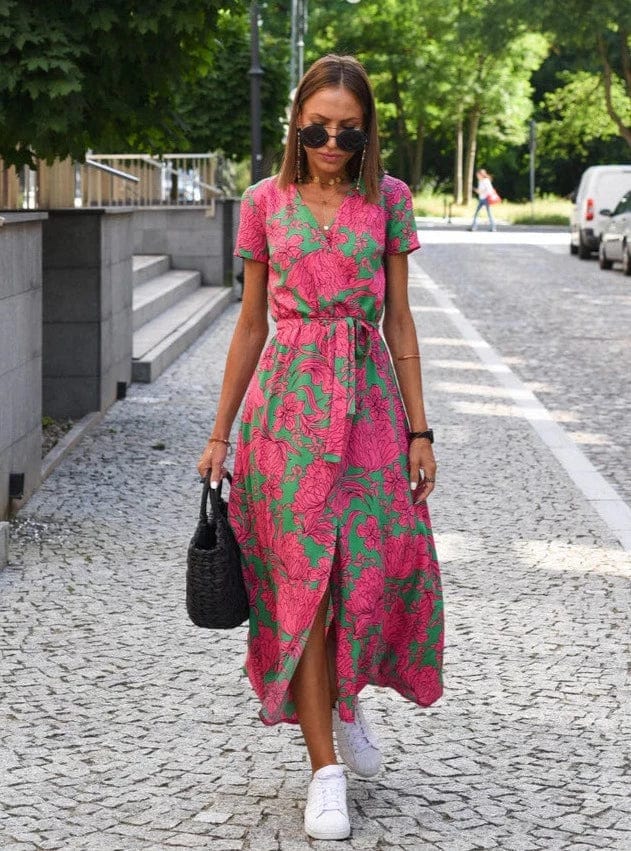 LM | Elegant colorful floral summer midi dress
