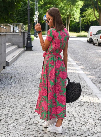 LM | Elegant colorful floral summer midi dress
