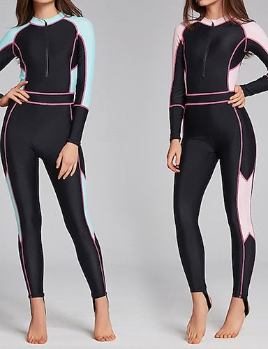 Full Body Rash Guard One Piece Surfing Suit Color-blocking With Built in Bra Upf 50+ Tummy Control Long Sleeve Diving Suit Surfing Canoeing Snorkeling Winter