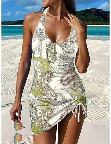 Swimwear Tankini Skirt Swimsuit Vacation Graphic Geometic V Neck Sleeveless Bathing Suits