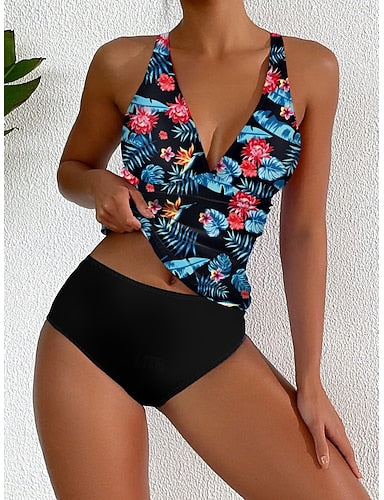Bikini 2 Piece Swimsuit Ruched Cheeky Backless Slim Vacation Beach Wear Halter Neck Sleeveless Bathing Suits