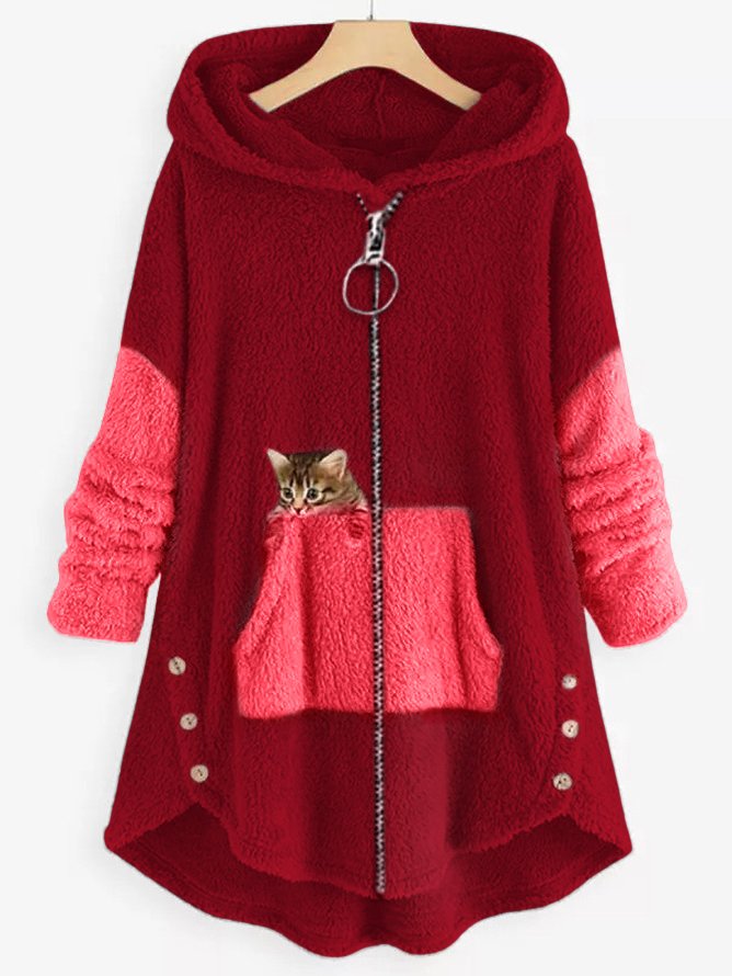 LM | Cozy fleece hooded jacket with adorable cat print
