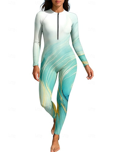Rash Guard Full Body Swimwear Dive Skin Suit Gradient Front Zip Upf50+ Quick Dry High Elasticity Long Sleeve Swimwear Surfing Diving Snorkeling Summer