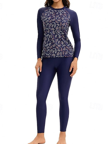 Rash Guard Bathing Suit Swimwear Swimwear Dark Blue Uv Protection Tummy Control Surfing Canoeing Snorkeling Spring