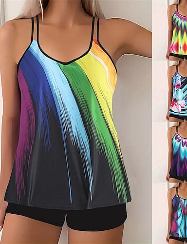 Tankini Two Piece Swimsuit Swimwear Swimwear Yellow Blue Quick Dry Lightweight Breathable Sleeveless - Surfing Beach Swimming Summer Spring