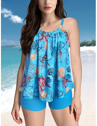 Swimwear 2 Piece Shorts Swimsuit Backless Geometrical Vacation Beach Wear Graphic Scoop Neck Sleeveless Bathing Suits
