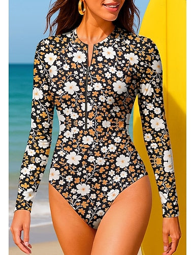 Regular Rash Guard Bathing Suit One Piece Swimsuit Color-blocking With Built in Bra Upf50+ Uv Protection Stretchy Long Sleeve Swimwear Bodysuit Surfing Beach Water Sports Summer