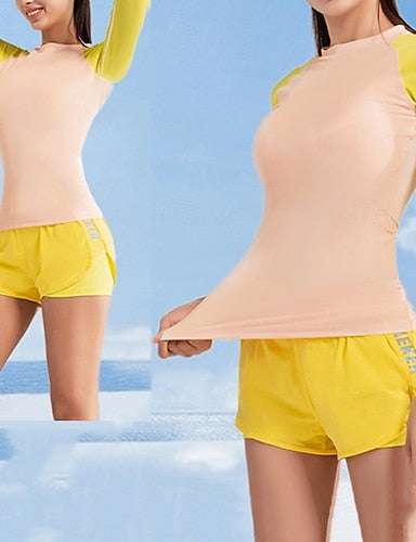 2 Piece Rash Guard Tankini Swimsuits Surfing Shirt Color-blocking Upf50+ Breathable Long Sleeve Diving Suit Surfing Canoeing Snorkeling Spring