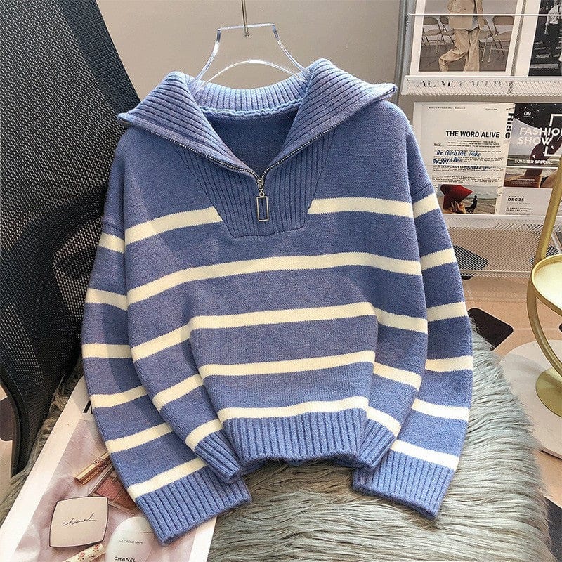 LM | Zipper Striped knit sweater
