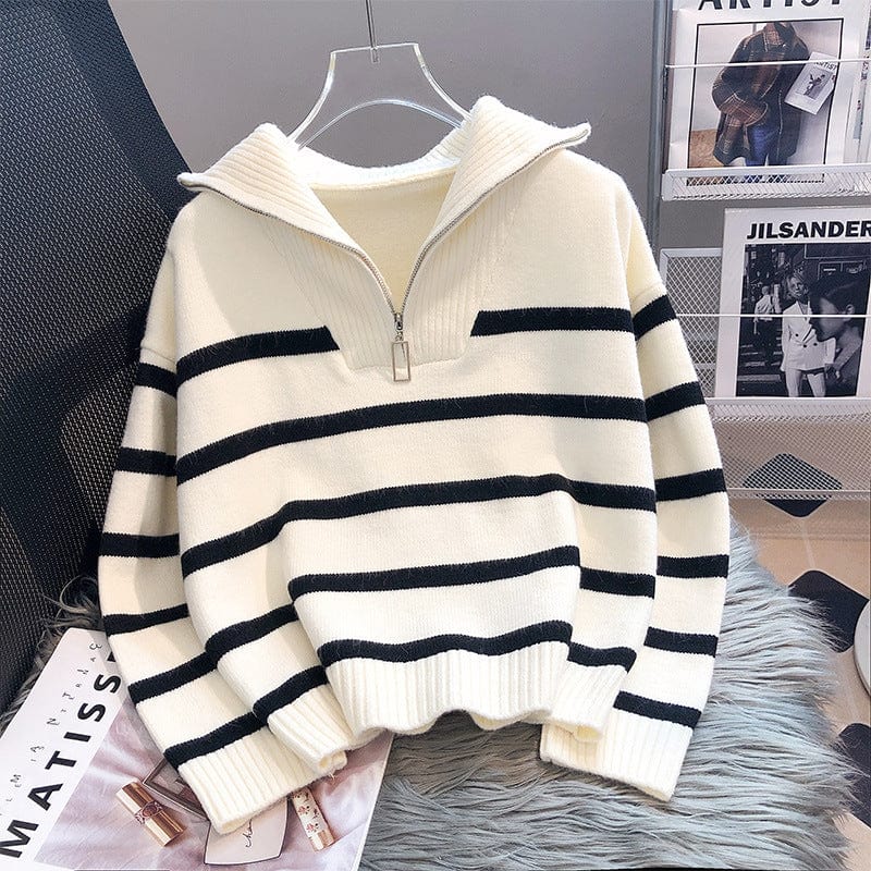 LM | Zipper Striped knit sweater