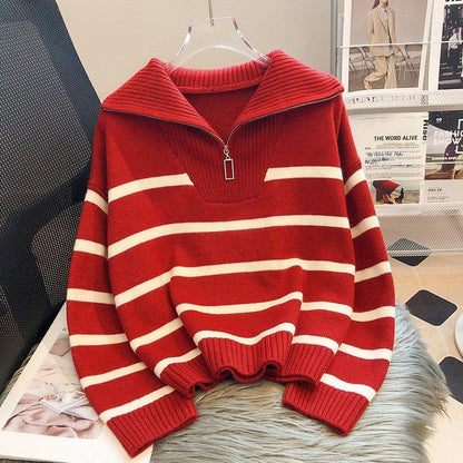 LM | Zipper Striped knit sweater