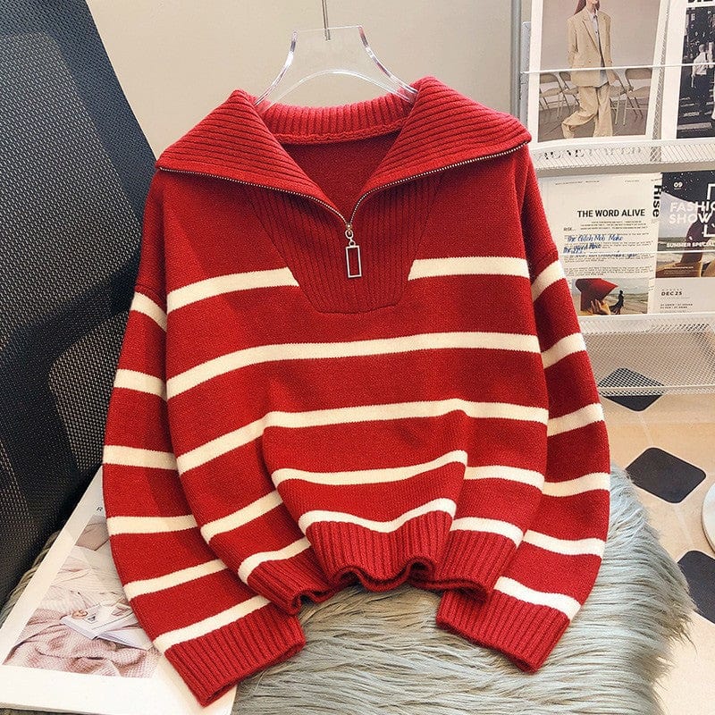 LM | Zipper Striped knit sweater