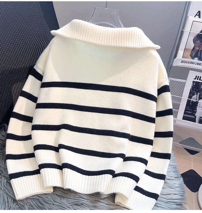 LM | Zipper Striped knit sweater