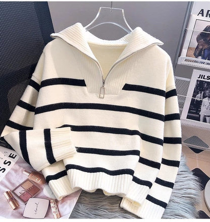 LM | Zipper Striped knit sweater