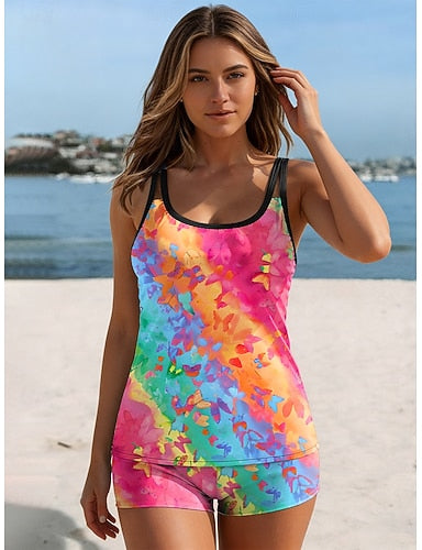 Swimwear Tankini 2 Piece Briefs Swimsuit Backless Vacation Beach Wear Ombre U Neck Sleeveless Bathing Suits