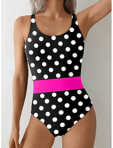 Swimwear One Piece Briefs Swimsuit Vacation Graphic Geometric Round Neck Sleeveless Bathing Suits