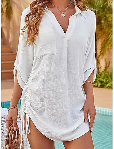 Mini Dress White Dress Beach Dress Black Dress Shirt Dress Classic Daily Outdoor Beach Loose Fit Plain 3/4 Length Sleeve Shirt Collar Blue Black White Pink Summer Spring