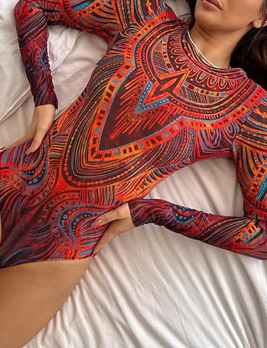 Rash Guard Bathing Suit One Piece Swimsuits Graphic Mesh Uv Protection Breathable Long Sleeve Swimwear Surfing Beach Vacation Spring