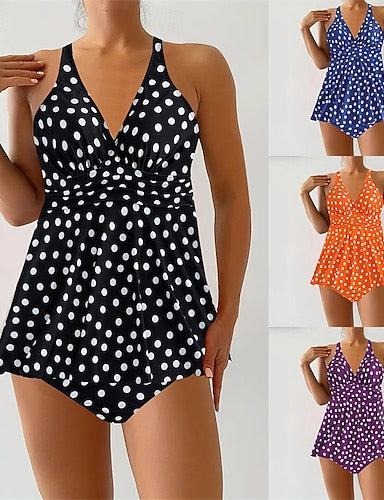 Tankini Two Piece Swimsuit Criss Cross Swimwear Spot Swimwear Black Blue Breathable Quick Dry Lightweight Sleeveless - Swimming Surfing Beach Summer Spring